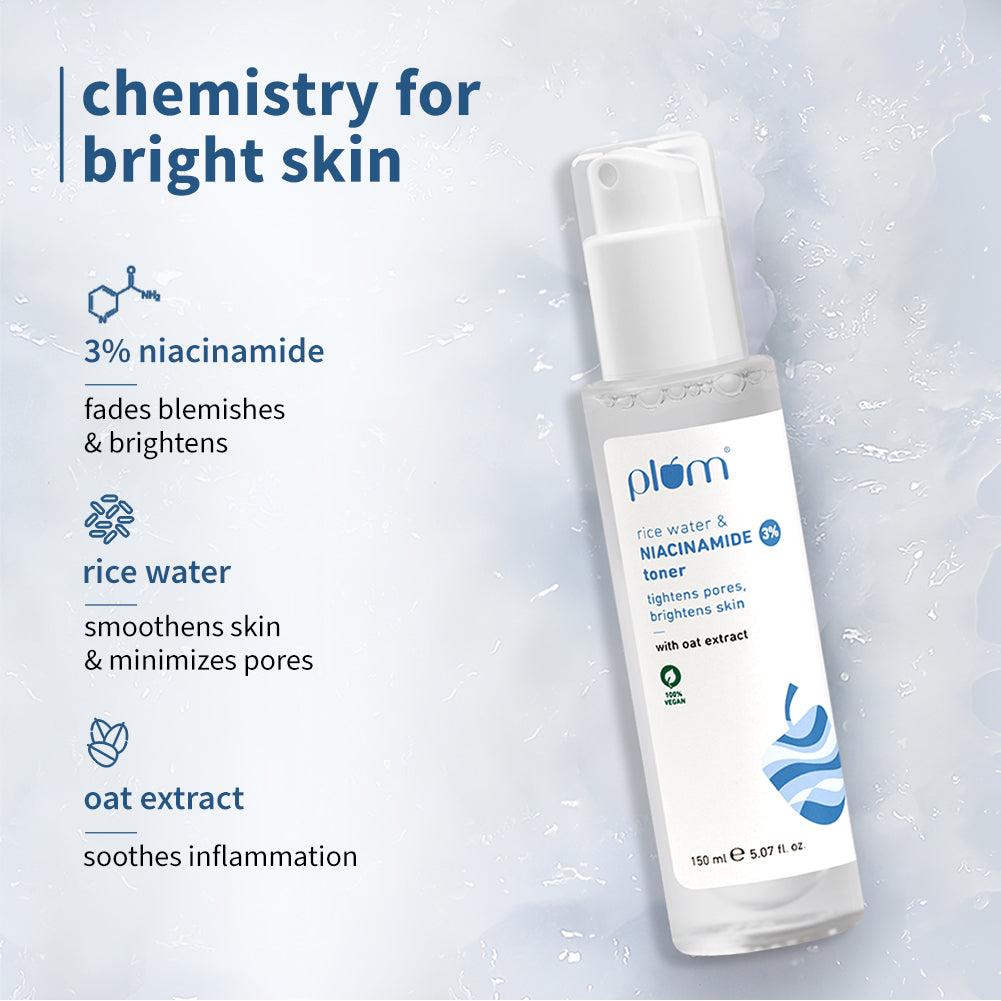 Plum 3% Niacinamide & Rice Water Toner for Bright Skin | Reduces Pores In 3 Days | Alcohol-Free | Dermat-Tested, 150ml Buy at Indicrest Image 3