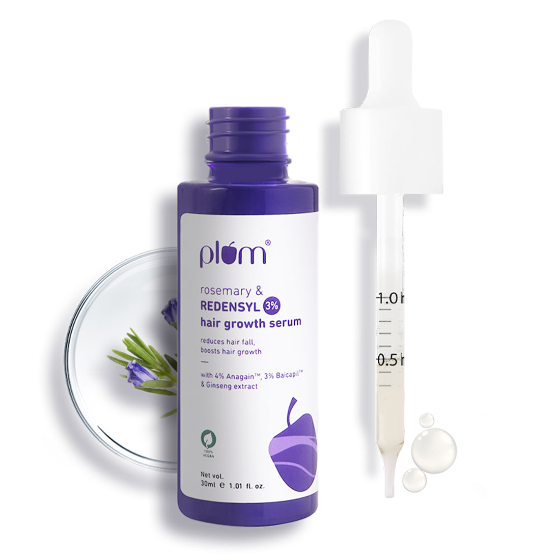 Plum Rosemary & 3% Redensyl Hair Growth serum | Reduces Hairfall | Boosts Hair Growth | Improves Hair Density, 30ml Buy at Indicrest Image 2