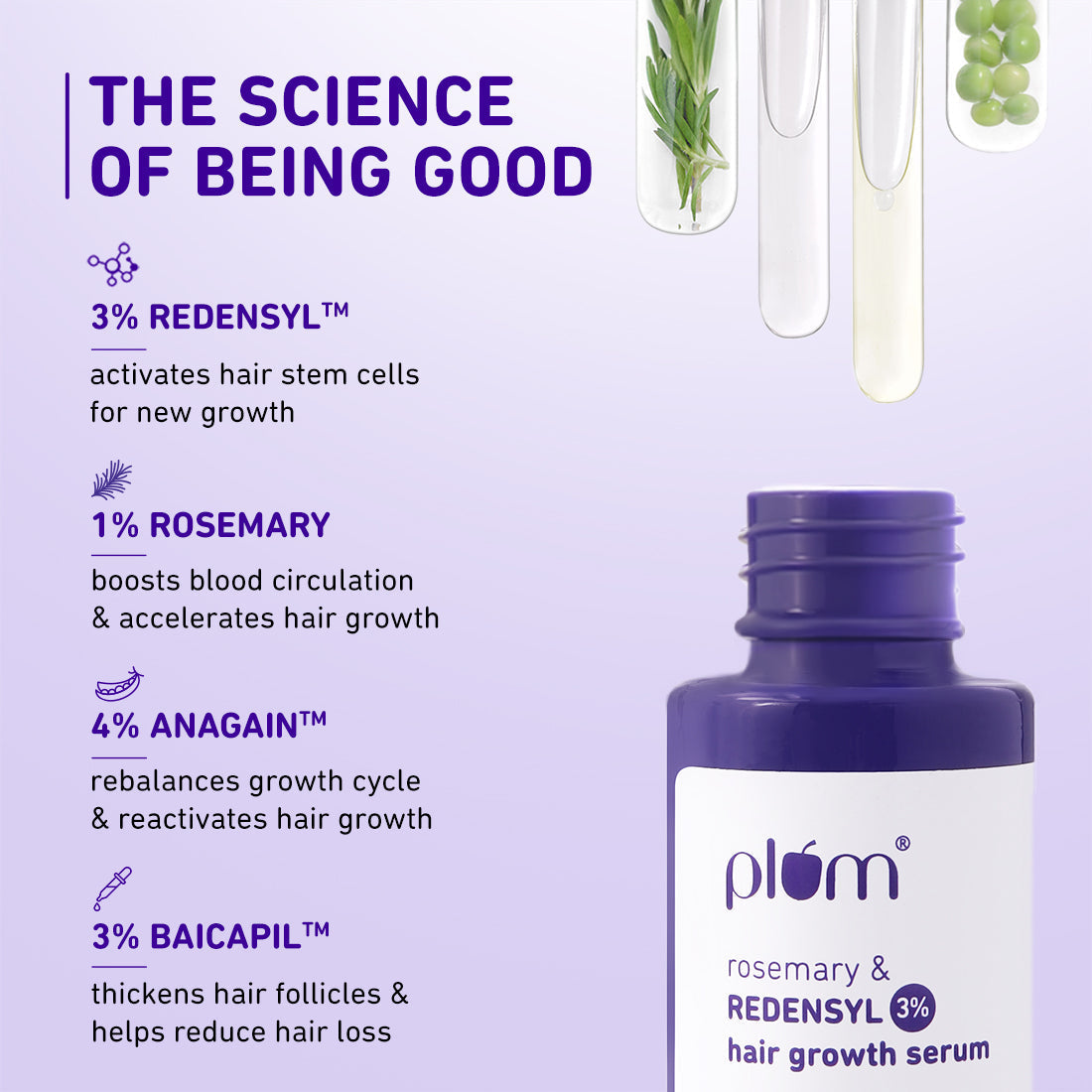 Plum Rosemary & 3% Redensyl Hair Growth serum | Reduces Hairfall | Boosts Hair Growth | Improves Hair Density, 30ml Buy at Indicrest Image 4