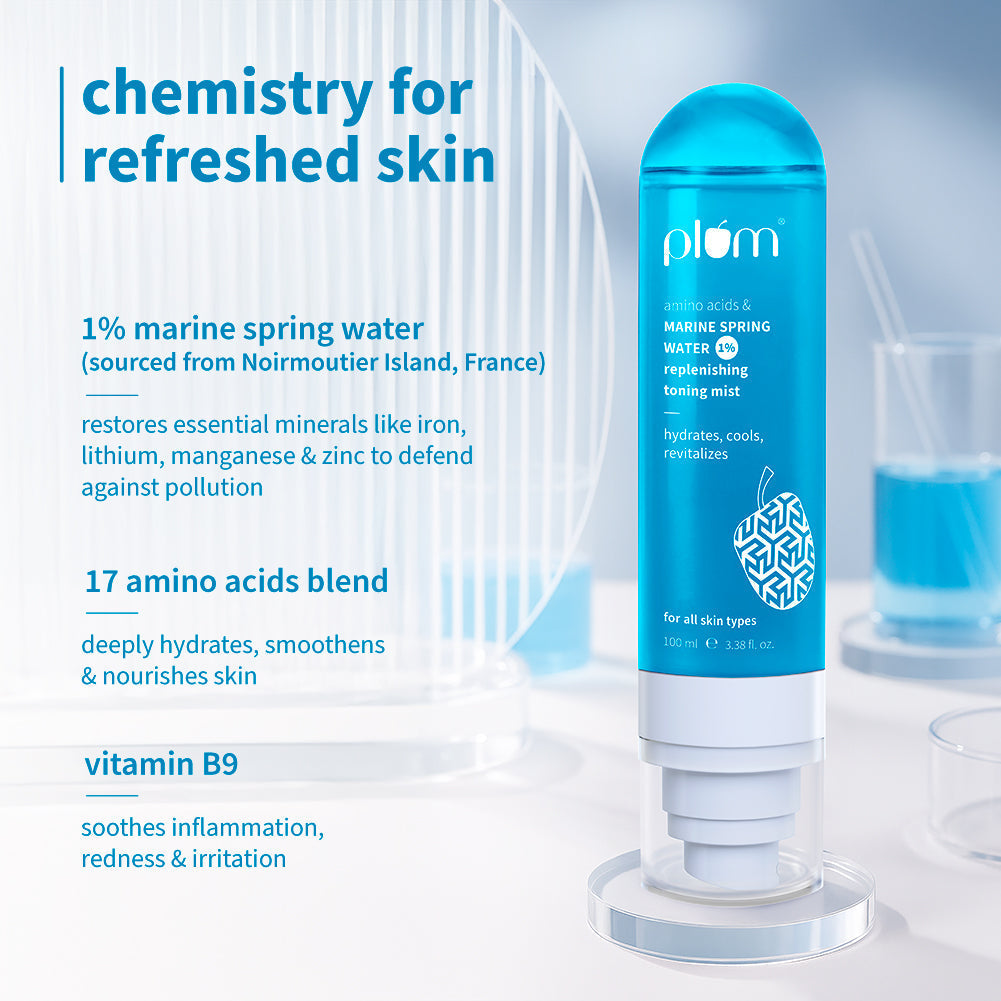 Plum 1% Marine Spring Water Replenishing Toning Mist Spray with Amino Acids | Hydrates, Cools & Revitalizes | With Active Minerals | On-The-Go Soothing Face Mist, 100ml Buy at Indicrest Image 2