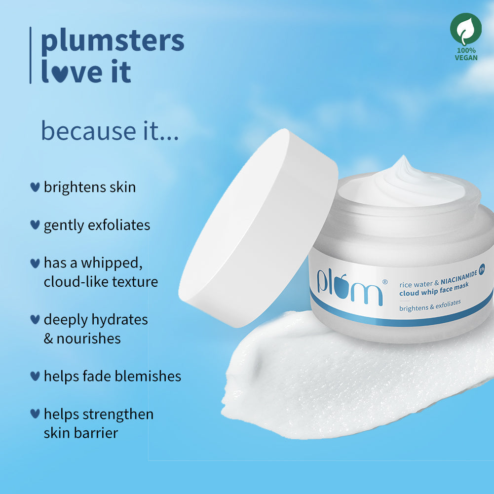 Plum Rice Water & 5% Niacinamide Cloud Whip Face Mask | Brightens | Gently Exfoliates | Hydrates & Nourishes, 50g Buy at Indicrest Image 3