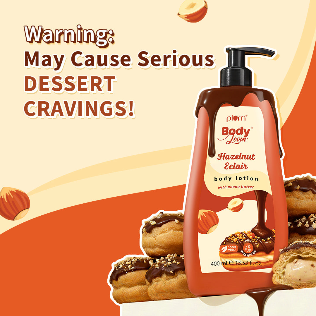 Plum Hazelnut Eclair Body Lotion by Plum BodyLovin' | Deep Moisturization | Cocoa Butter & Vitamin B5 | Decadent Hazelnut Chocolate Fragrance | Non-Greasy & Lightweight, 400ml Buy at Indicrest Image 3