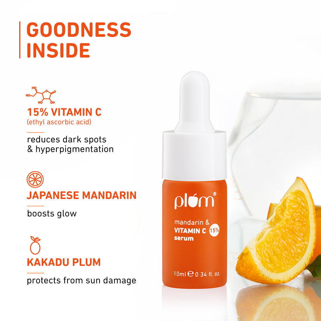 Plum 15% Vitamin C Face Serum with Mandarin (10ml) | Boosts Glow | Fades Dark Spots | Fights Hyperpigmentation, 10ml Buy at Indicrest Image 4