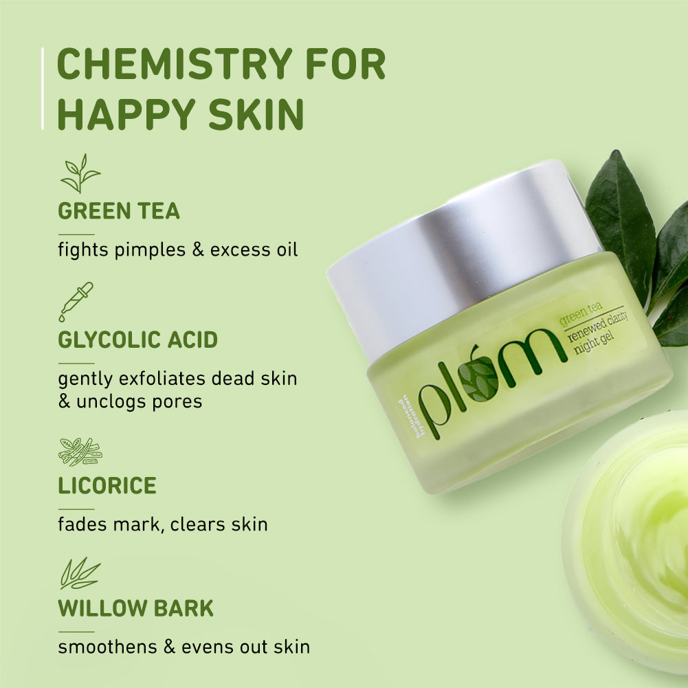 Plum Green Tea Renewed Clarity Night Gel Cream for Oily Skin | Fights Acne| Overnight Hydration |Lightweight & Non-Greasy, 50ml x 2 Buy at Indicrest Image 11