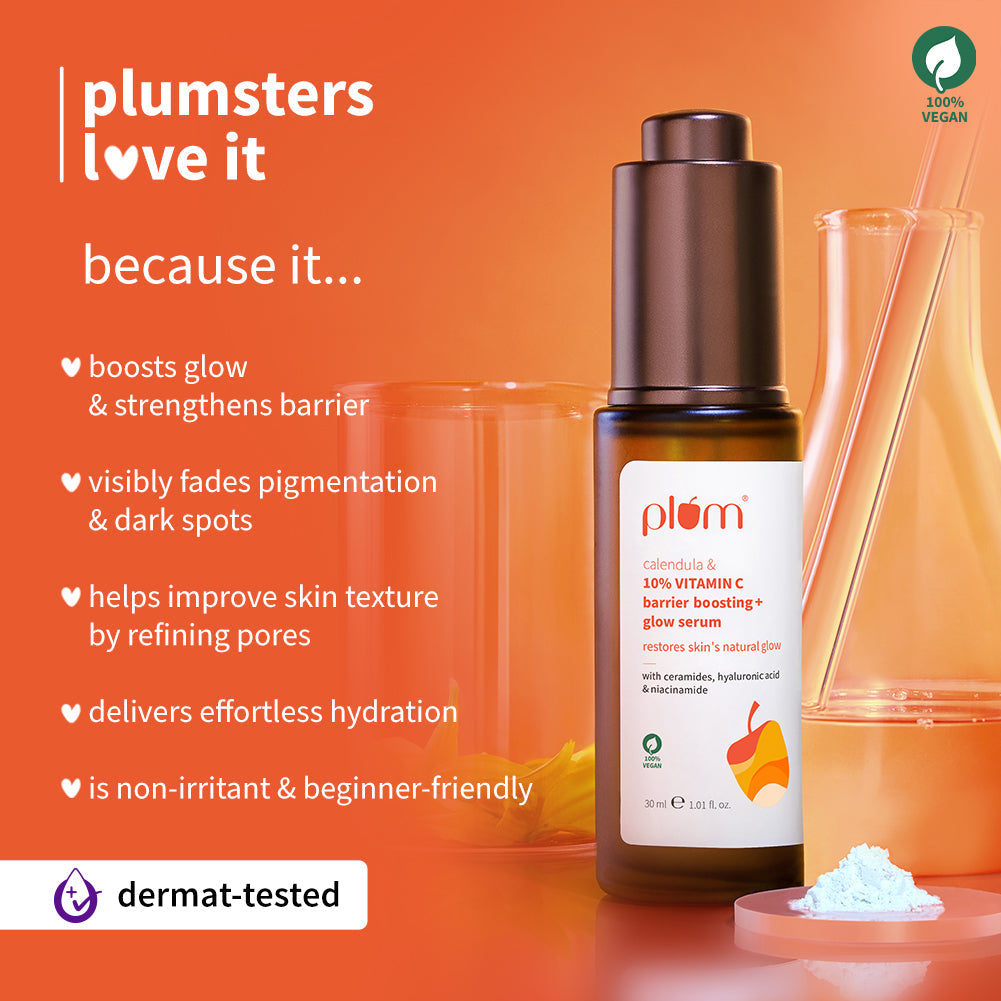 Plum 10% Vitamin C Barrier Boosting + Glow Serum with Calendula | Boosts Glow From 1st Use | Fades Dark Spots In 14 Days | Dermat-Tested, 30ml x 2 Buy at Indicrest Image 7