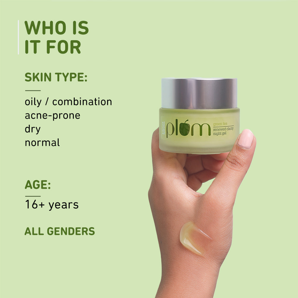 Plum Green Tea Renewed Clarity Night Gel Cream for Oily Skin | Fights Acne| Overnight Hydration |Lightweight & Non-Greasy, 50ml Buy at Indicrest Image 5