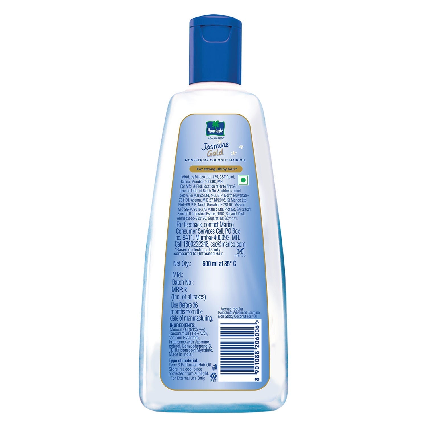 Parachute Advansed Jasmine Gold Coconut Hair Oil, Vitamin-E, Super Shiny Hair, Non-sticky, 500ml Buy at Indicrest Image 8