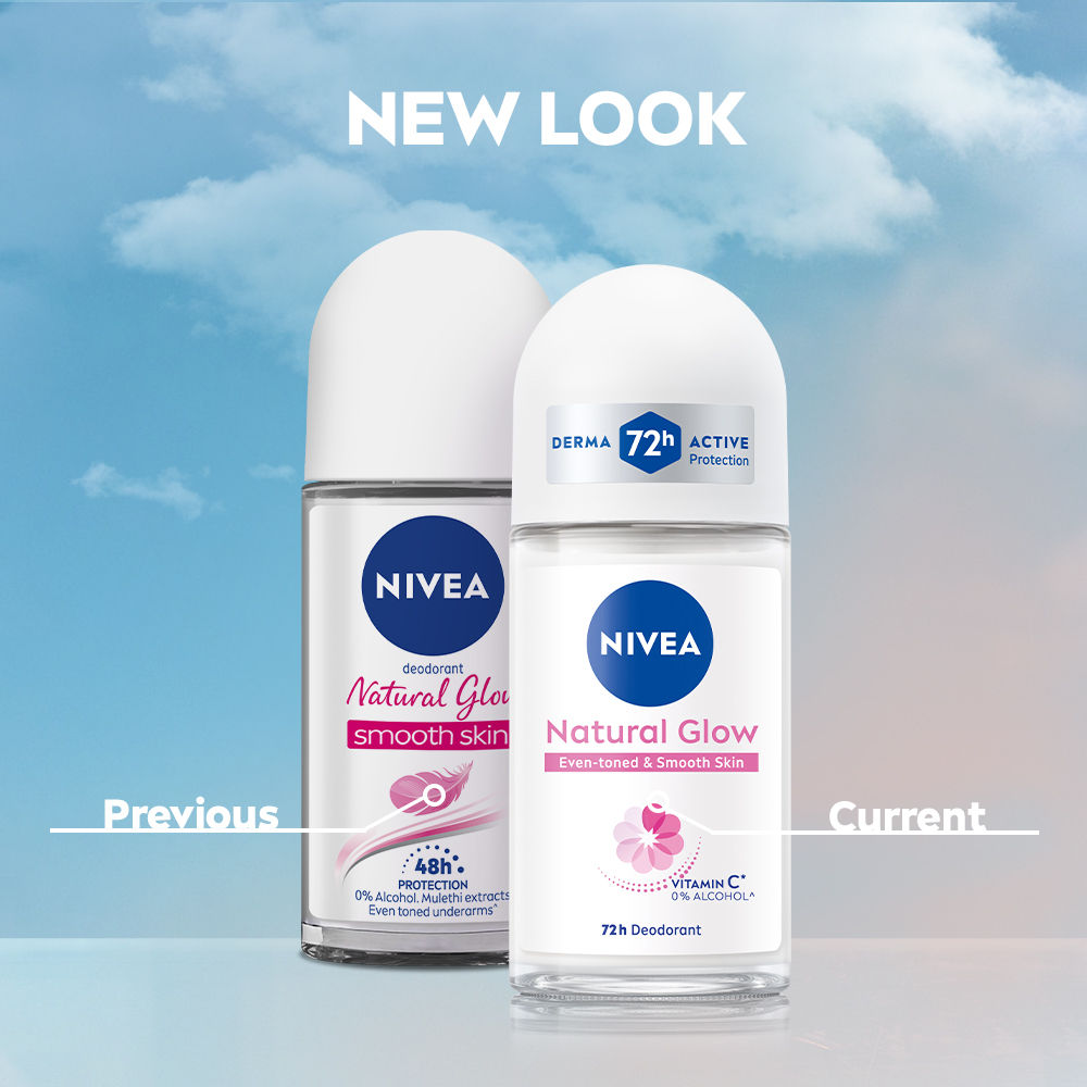 Nivea Natural Glow Even Toned Vit C & 0% Alcohol Deo Underarm Roll On 72Hr Active Protection, 25ml Buy at Indicrest Image 3