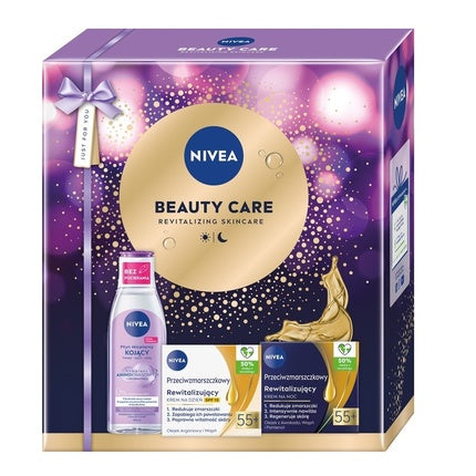 Nivea Beauty Care Anti-Wrinkle Revitalizing Skincare Set with Day Cream SPF15, 50ml, Night Cream, 50ml & Soothing Micellar Water, 200ml