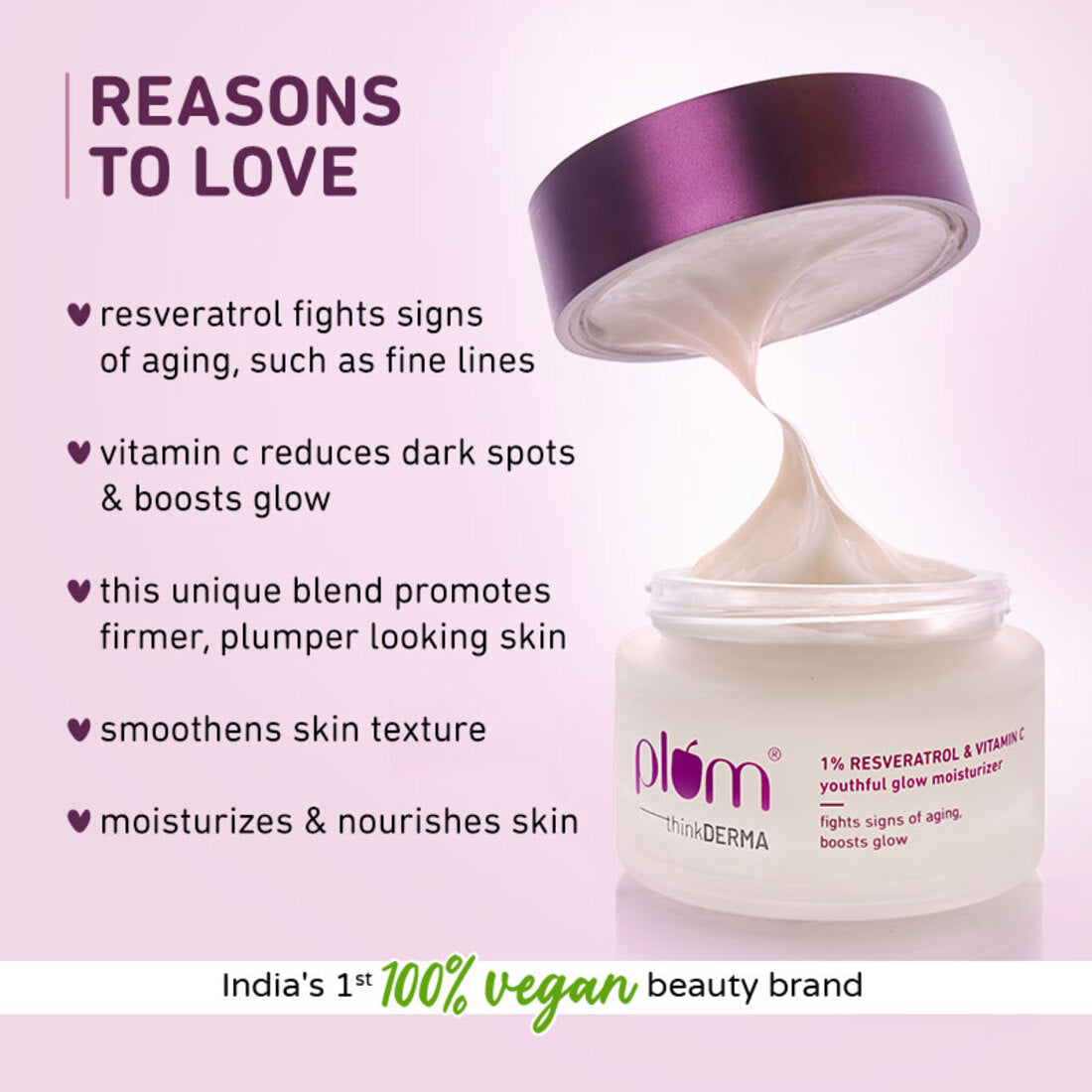 Plum 1% Resveratrol & Vitamin C Youthful Glow Moisturizer | Boosts Youthful Glow | Fades Dark Spots, 50g Buy at Indicrest Image 2
