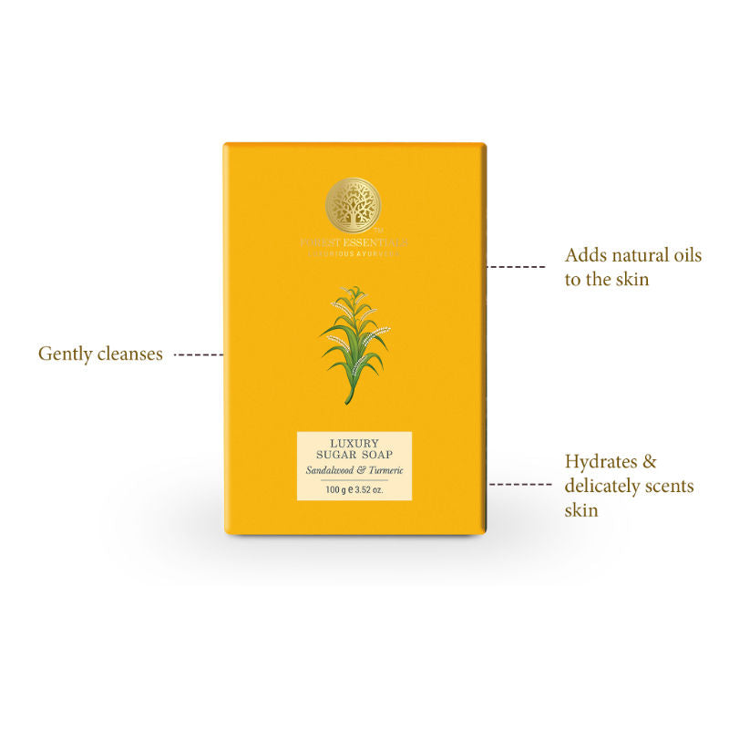 Forest Essentials Luxury Sugar Soap Sandalwood Turmeric - Ayurvedic Handmade Bath Soap, 100 g