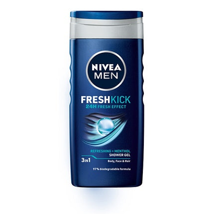 Nivea Men Fresh Kick Shower Gel 3-in-1 for Face, Body & Hair, 250ml