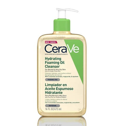 CeraVe Hydrating Foaming Oil Cleanser, 473ml – Moisturizing Face & Body Cleanser for Normal to Very Dry Skin