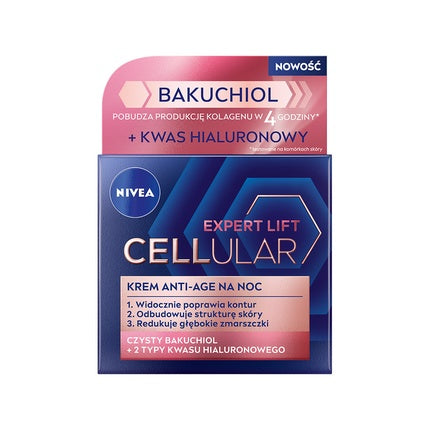 Nivea Cellular Expert Lift Bakuchiol Night Cream, 50ml - Overnight Firming Face Moisturiser with Bakuchiol & Hyaluronic Acid