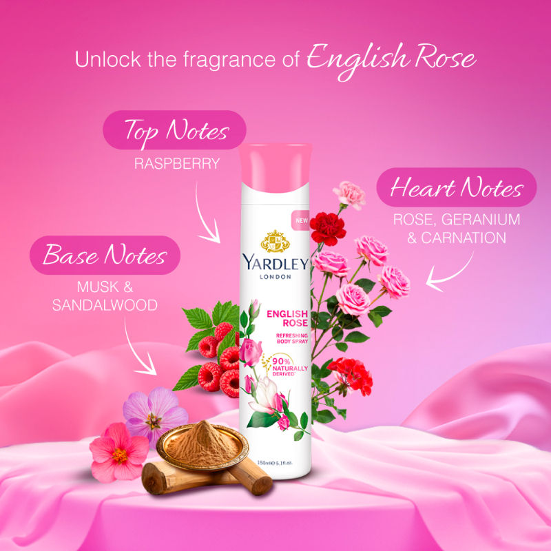 Yardley London - English Rose Body Spray For Women, 150ml Buy at Indicrest Image 6