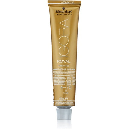 Schwarzkopf Professional Igora Royal Absolutes 4-70 Medium Brown Copper Natural Permanent Hair Color, 60ml
