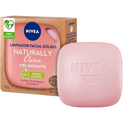 Nivea Naturally Clean Radiant Skin Solid Facial Cleanser, 75g Cleansing Bar for Bright & Refreshed Skin