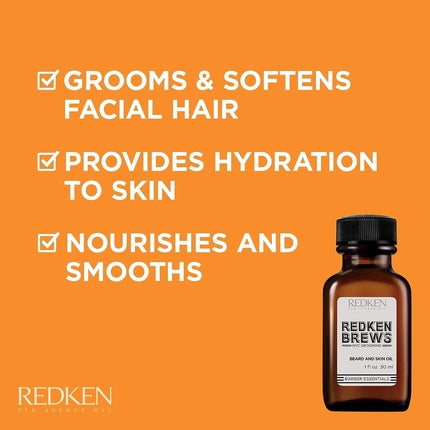 Redken Brews Beard & Skin Oil, 30ml – Lightweight Beard Oil & Skin Conditioner for Soft, Healthy-Looking Beard