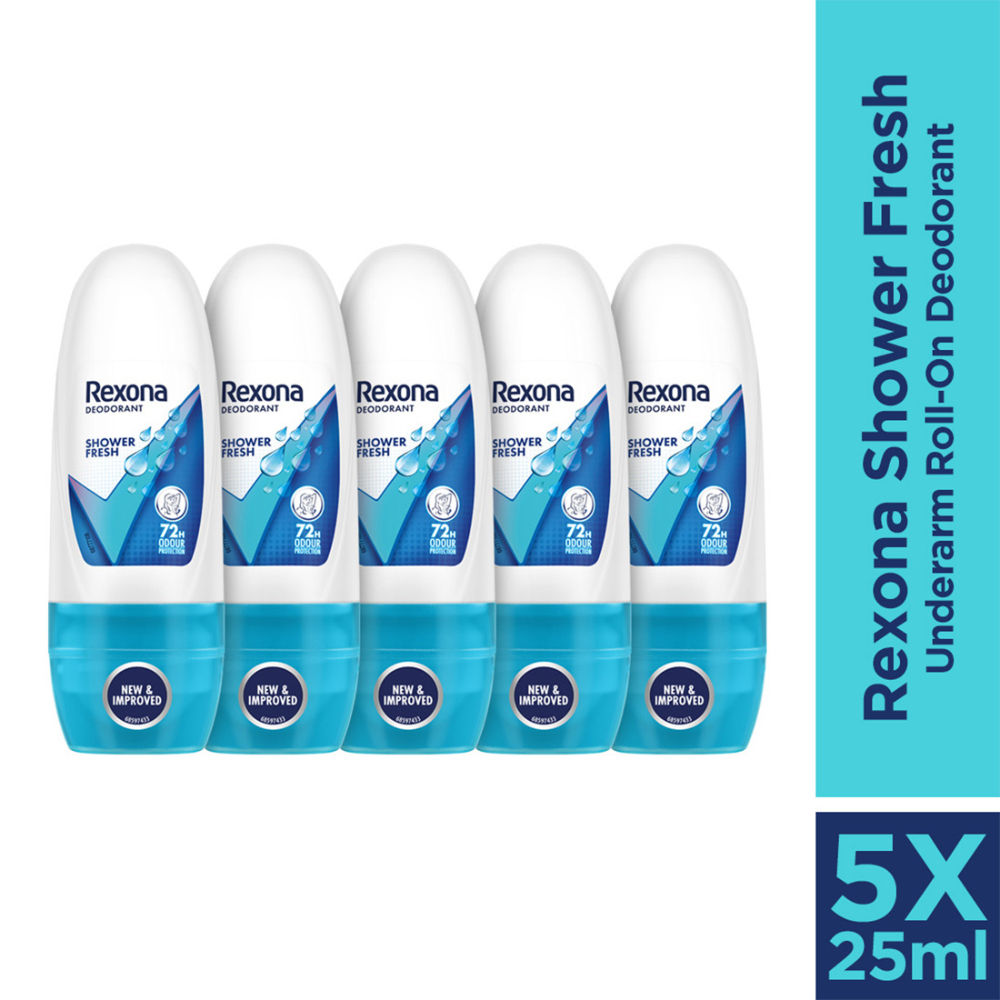 Rexona Women Deodorant Underarm Roll On Shower Fresh 72 Hour Odour Protection (Pack of 5), 125ml Buy at Indicrest Image 2