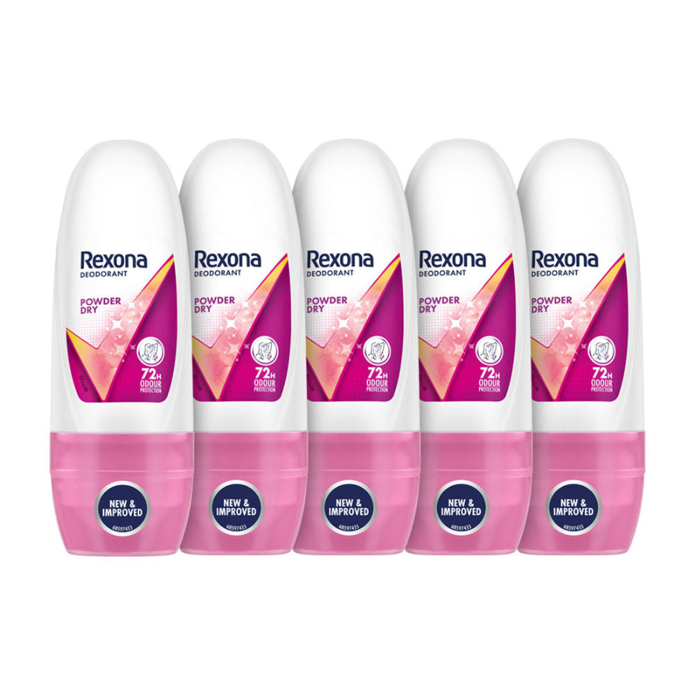 Rexona Women Deodorant Underarm Roll On Powder Dry 72 Hour Odour Protection (Pack of 5), 125ml Buy at Indicrest