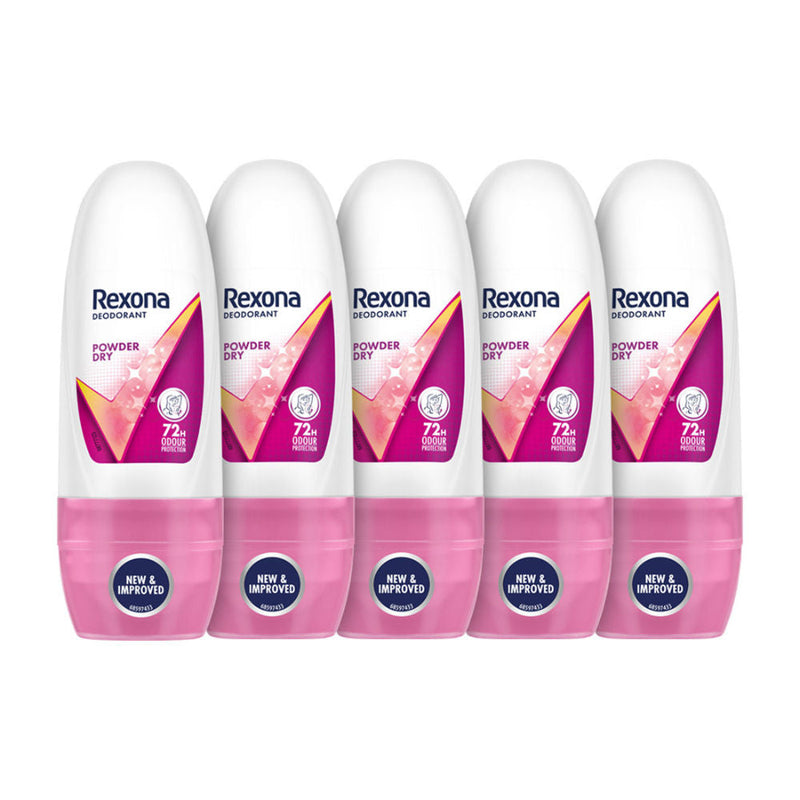 Rexona Women Deodorant Underarm Roll On Powder Dry 72 Hour Odour Protection (Pack of 5), 125ml Buy at Indicrest