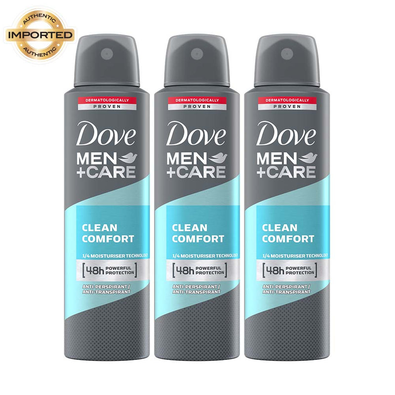 Dove Men+Care Clean Comfort Dry Spray Antiperspirant Deodorant (Pack of 3), 150ml Each Buy at Indicrest