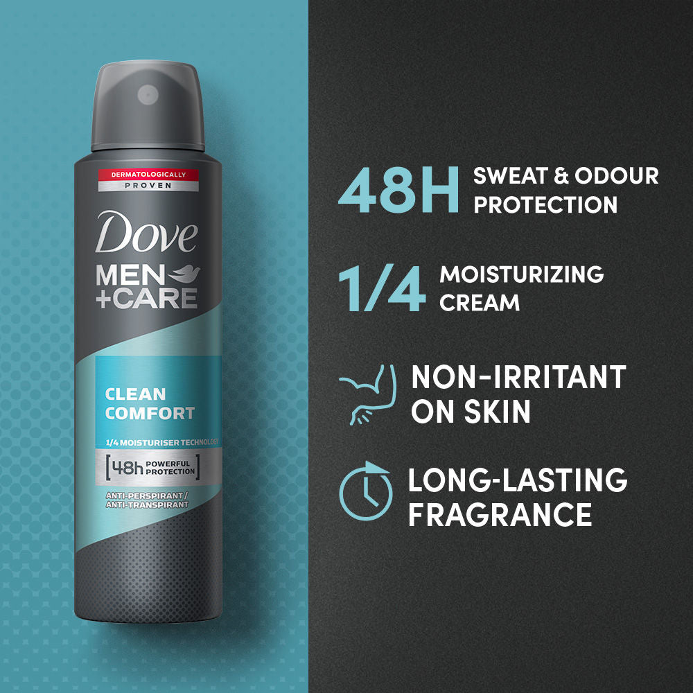 Dove Men+Care Clean Comfort Dry Spray Antiperspirant Deodorant (Pack of 3), 150ml Each Buy at Indicrest Image 4