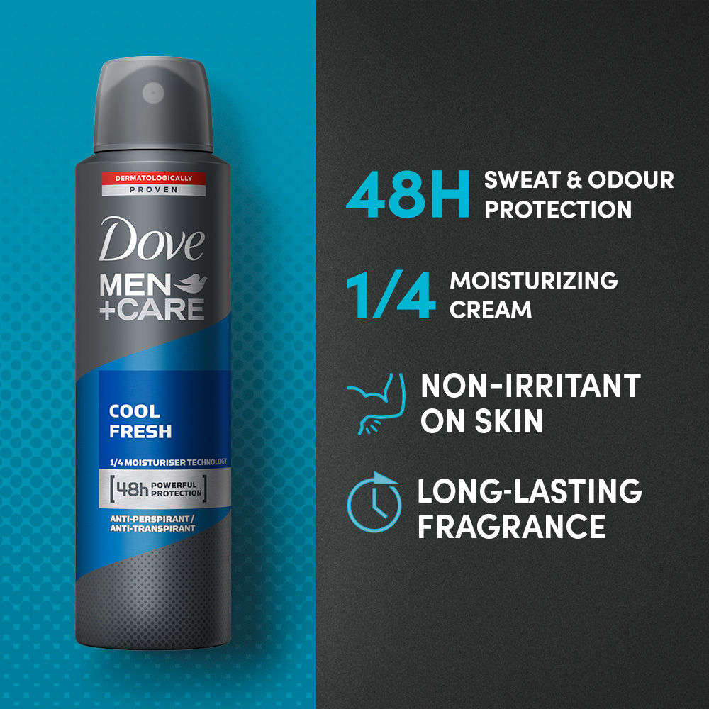 Dove Men+Care Cool Fresh Dry Spray Antiperspirant Deodorant (Pack of 3), 150ml Each Buy at Indicrest Image 4