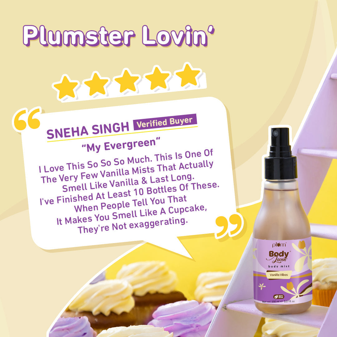 Plum Vanilla Vibes Body Mist by Plum BodyLovin' | Long Lasting | Travel-Friendly | Warm Vanilla Fragrance | Perfume Body Spray, 150ml Buy at Indicrest Image 6