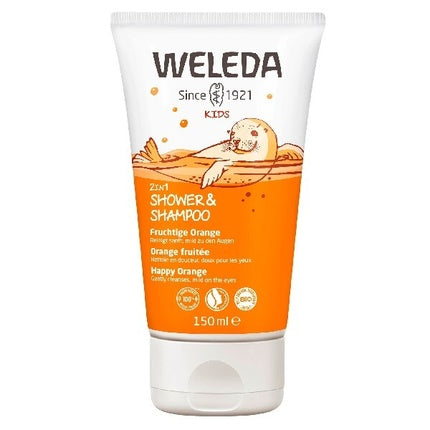 Weleda Kids 2-in-1 Shower Gel & Shampoo Happy Orange, 150ml | Gentle Hair & Body Wash for Children