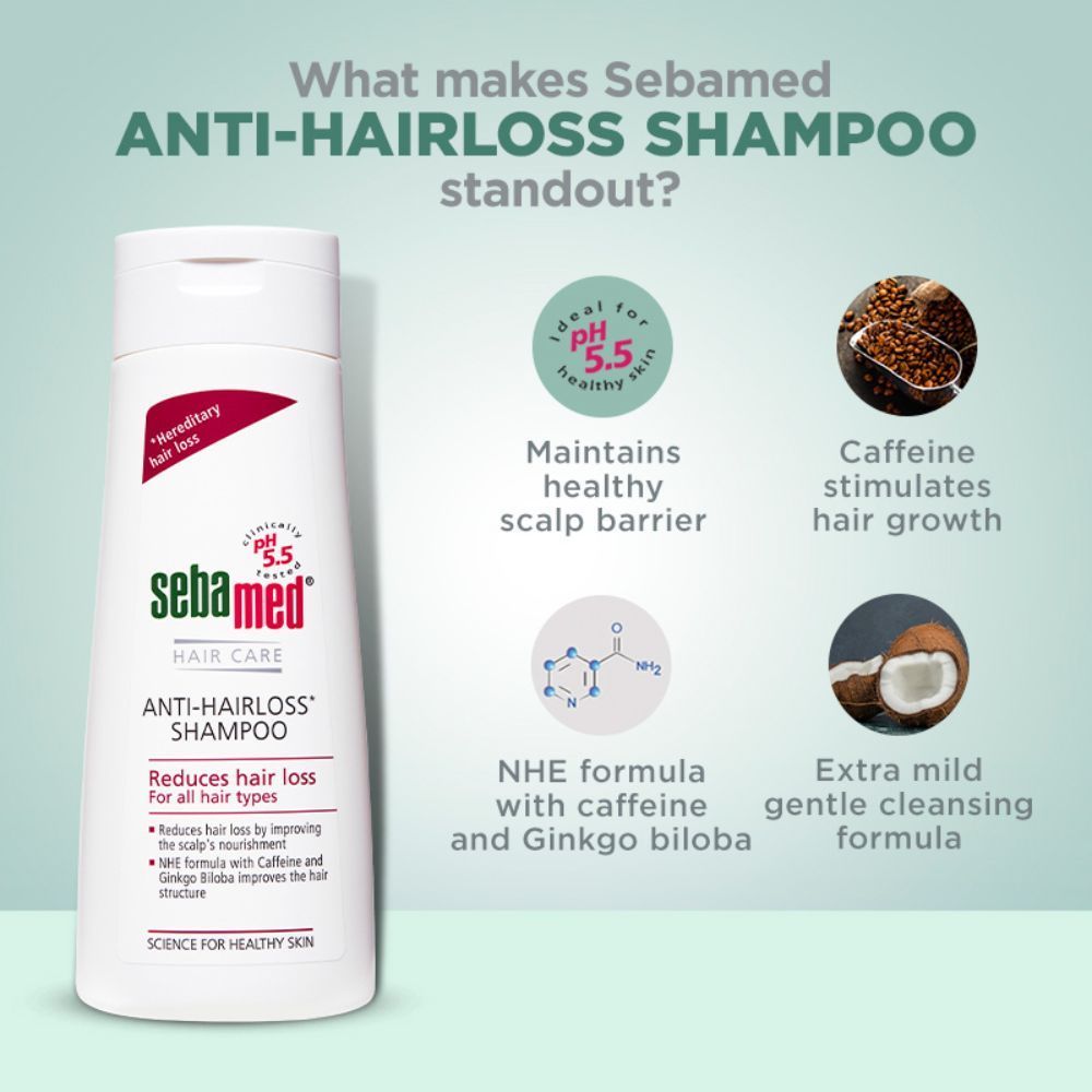 Sebamed Anti- Hairloss Shampoo, PH 5.5, Reduces Hairloss, Caffeine & Gingko Biloba, All Hair Types, 200ml Buy at Indicrest Image 5