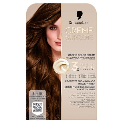Schwarzkopf Creme Supreme Hair Color Shade 6-68 Light Caramel Brown Permanent Hair Colour Kit