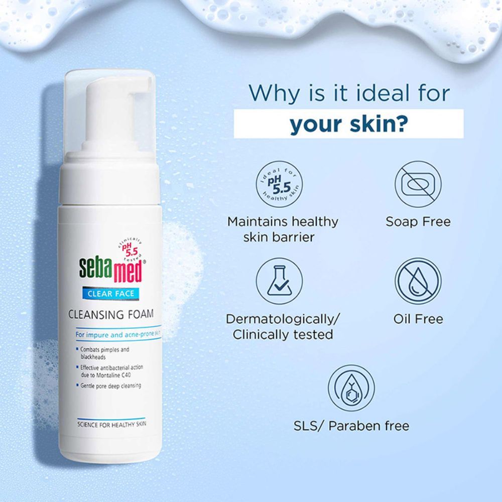 Sebamed Clear Face Foam, PH 5.5, Acne, Pimples & Blackheads, Montaline C40, Gentle Deep Cleanser, 150ml Buy at Indicrest Image 6