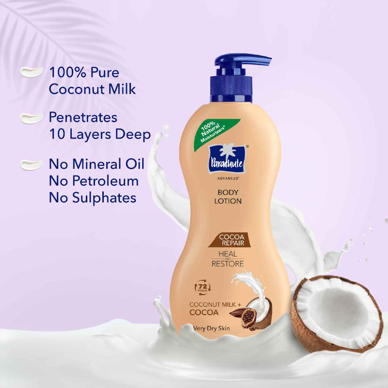 Parachute Advansed Cocoa Repair Body Lotion For Women & Men - 100% Natural, 72h Moisturisation, 400ml Buy at Indicrest Image 2