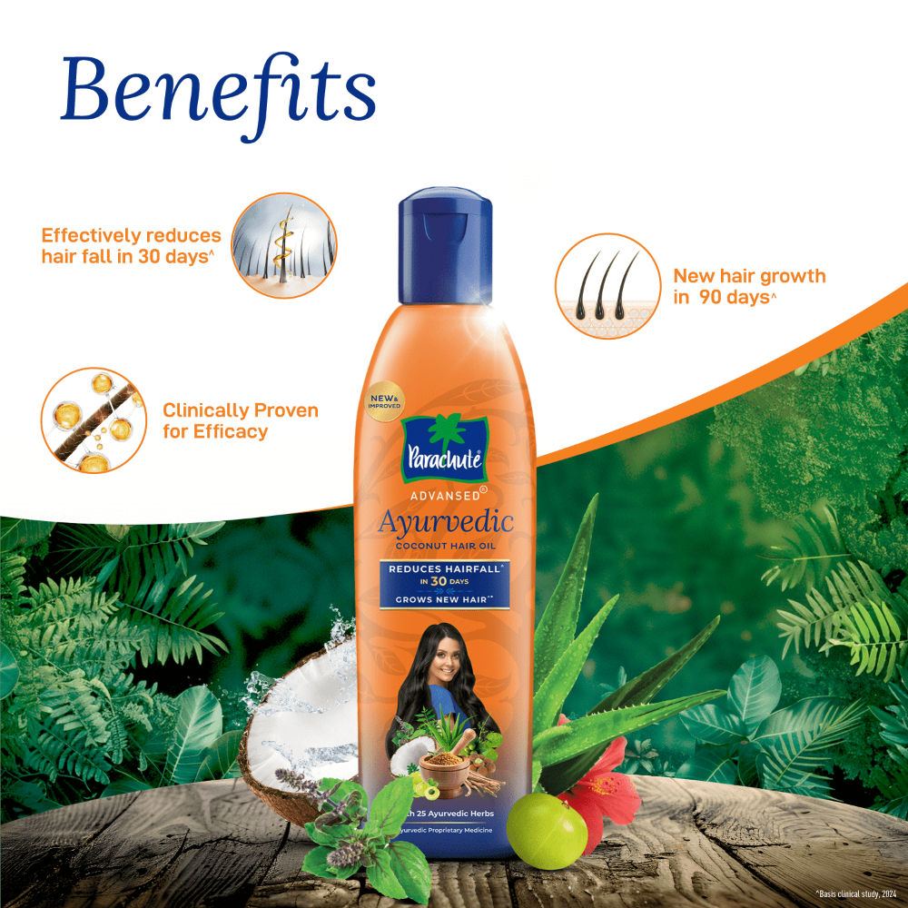 Parachute Advansed Ayurvedic Coconut Hair Oil With Neem & Bhringraj - Reduces Dandruff & Hair fall, 300ml Buy at Indicrest Image 6