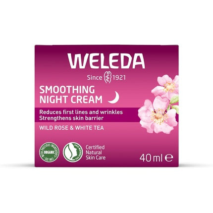 Weleda Wild Rose & White Tea Smoothing Night Cream, 40ml | Nourishing Overnight Face Cream for All Skin Types
