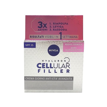 Nivea Hyaluron Cellular Filler Day Cream SPF 15, 50ml Anti-Age Moisturizing Face Cream with Hyaluronic Acid
