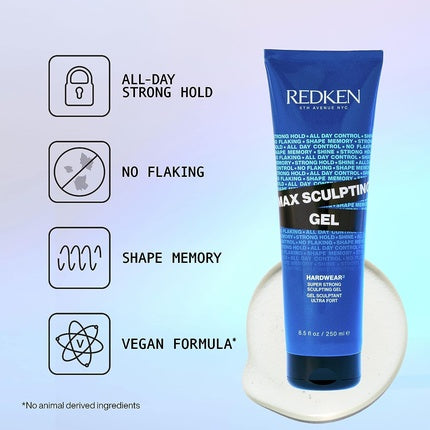 Redken Hardwear 16 Super-Strong Sculpting Hair Gel, 150ml Long-Lasting Strong Hold Styling Gel
