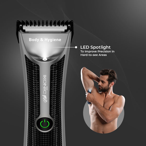 Ikonic Me Body & Hygiene Trimmer – Precision Grooming for Body & Intimate Areas | LED Spotlight | 90-Min Runtime | Powerful 7,000 RPM Motor | Water-Resistant (IPX6) | Stainless Ceramic Blades | Charging Dock Included Buy at Indicrest Image 4