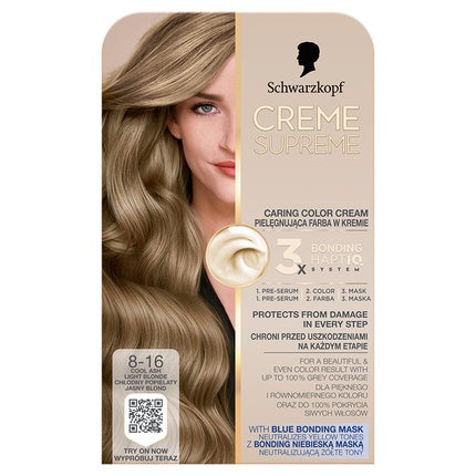 Schwarzkopf Creme Supreme Hair Color Shade 8-16 Cool Ash Blonde Permanent Hair Colour Kit