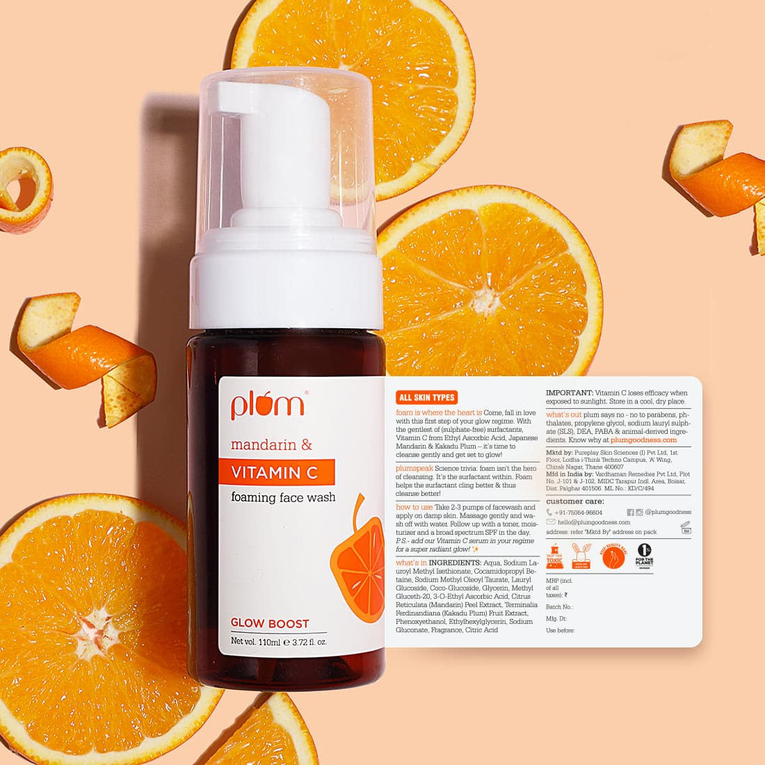 Plum Vitamin C Foaming Face Wash with Mandarin | Boosts Glow | Fades Dark Spots | Fights Hyperpigmentation, 110ml Buy at Indicrest Image 7