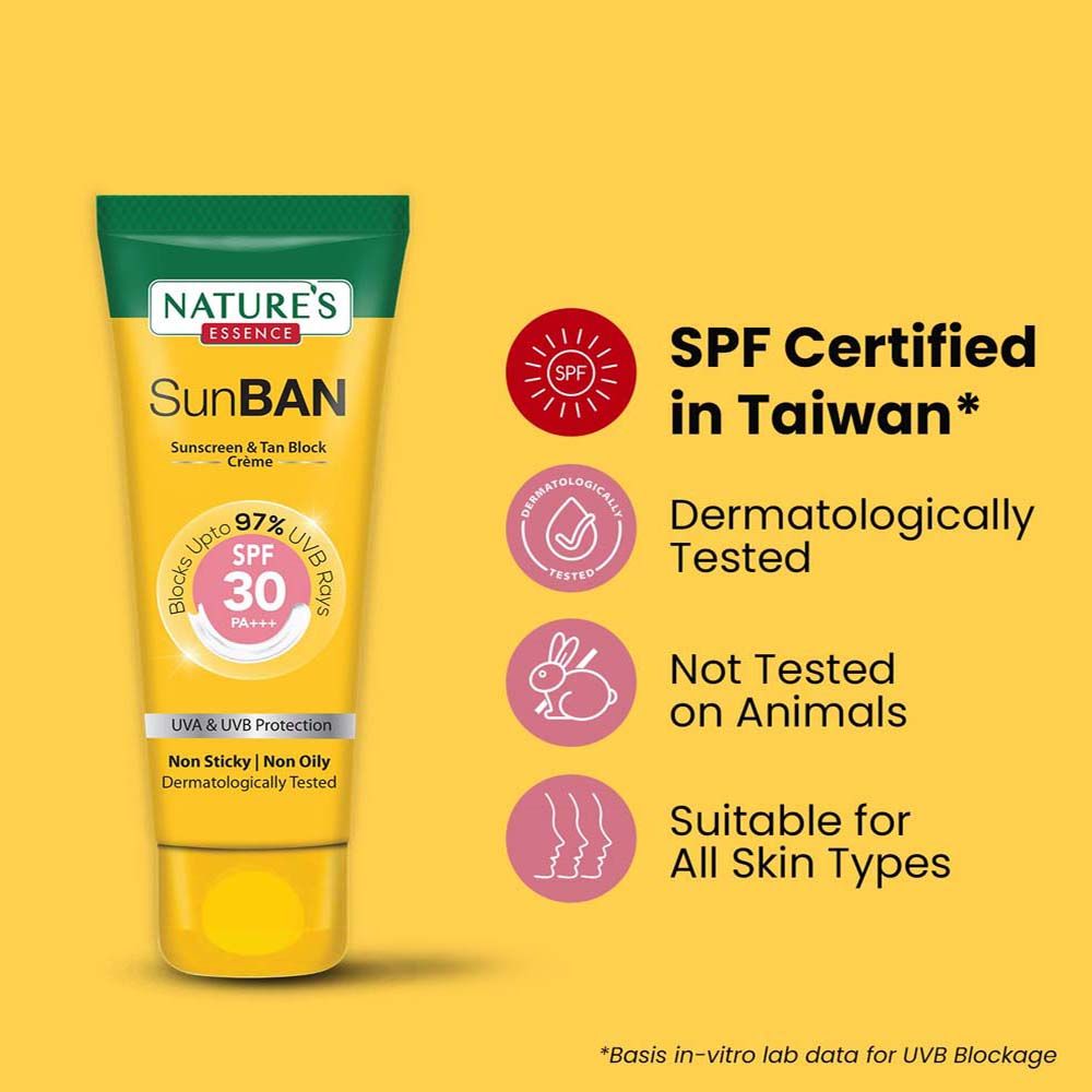 Nature's Essence Sunban SPF 30 PA+++ Sunscreen & Tan Block Creme, 120ml Buy at Indicrest Image 6