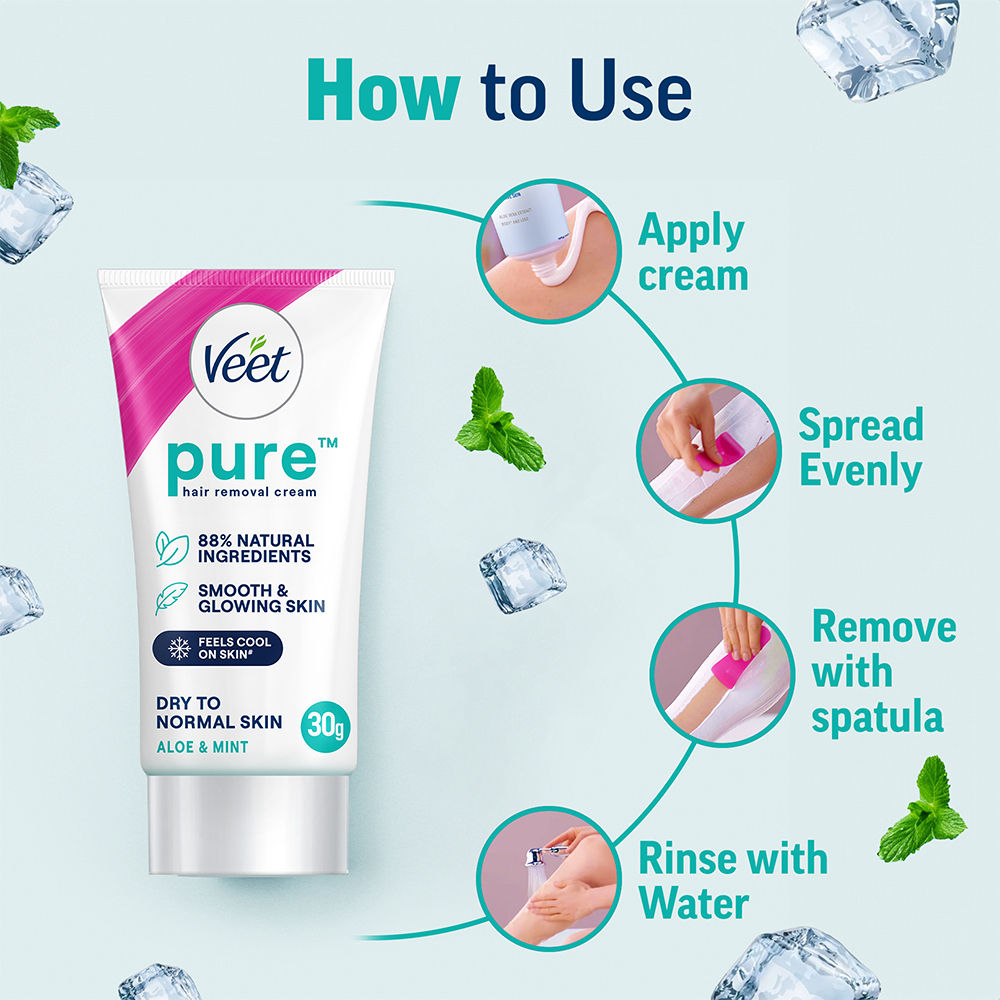 Veet Pure Hair Removal Cream For Women For Dry To Normal Skin, 30g Buy at Indicrest Image 2