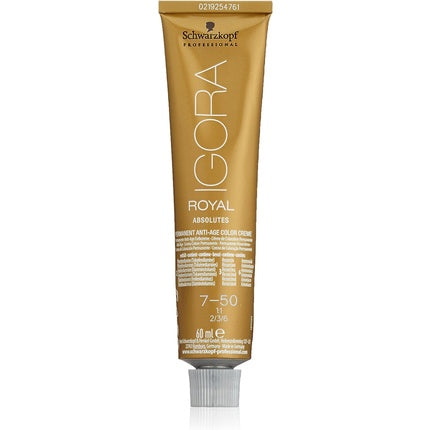 Schwarzkopf Igora Royal Absolutes 7-50 Medium Blonde Gold Natural Permanent Hair Color Cream, 60ml – Professional Hair Colour for Mature Hair & Grey Coverage