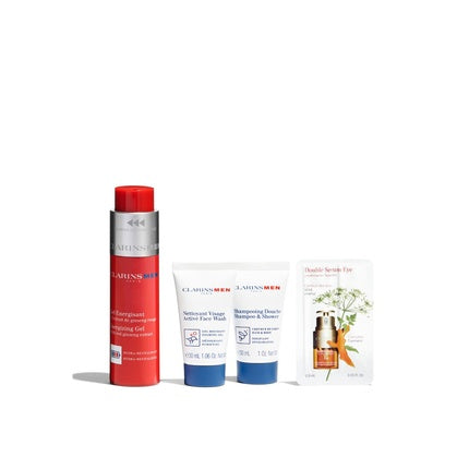 Clarins Men Energizing Gel Gift Set | 50ml Energizing Gel, 30ml Shampoo & Shower, 30ml Active Face Wash Skincare Collection