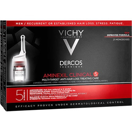 Vichy Dercos Aminexil Clinical 5 Multi-Purpose Anti-Hair Loss Treatment for Men, 21 x 6ml