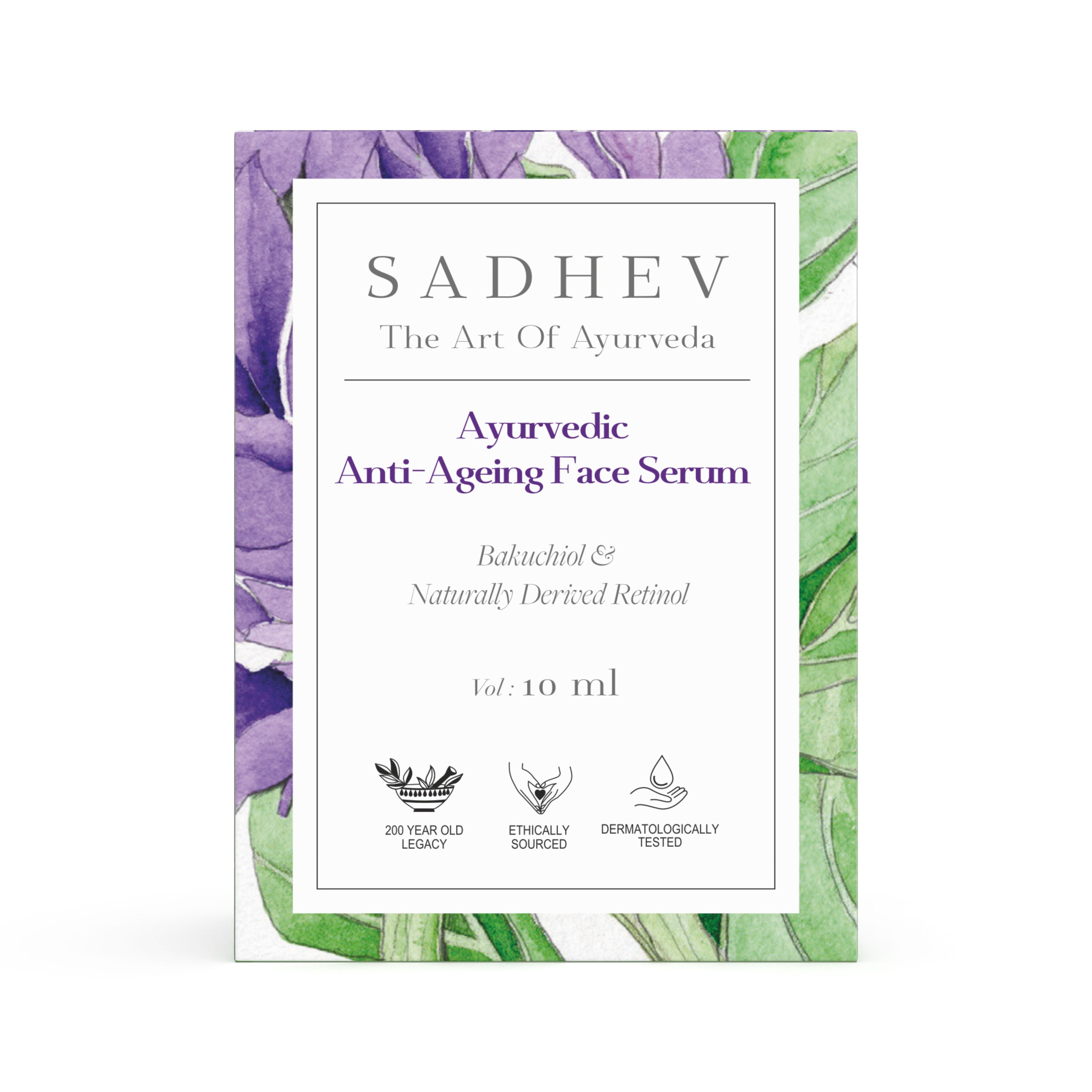 SADHEV Ayurvedic Anti-Ageing Face Serum with Bakuchiol & turally Derived Retinol, 10ml