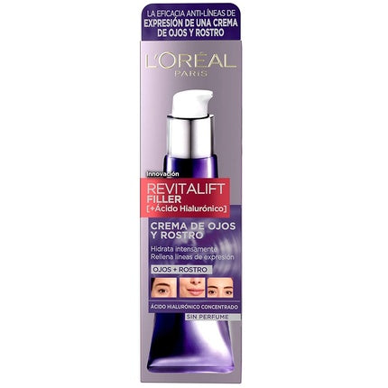 L'Oréal Paris Revitalift Filler Face & Eye Cream, 30ml Hydrating Anti-Ageing Moisturiser with Hyaluronic Acid