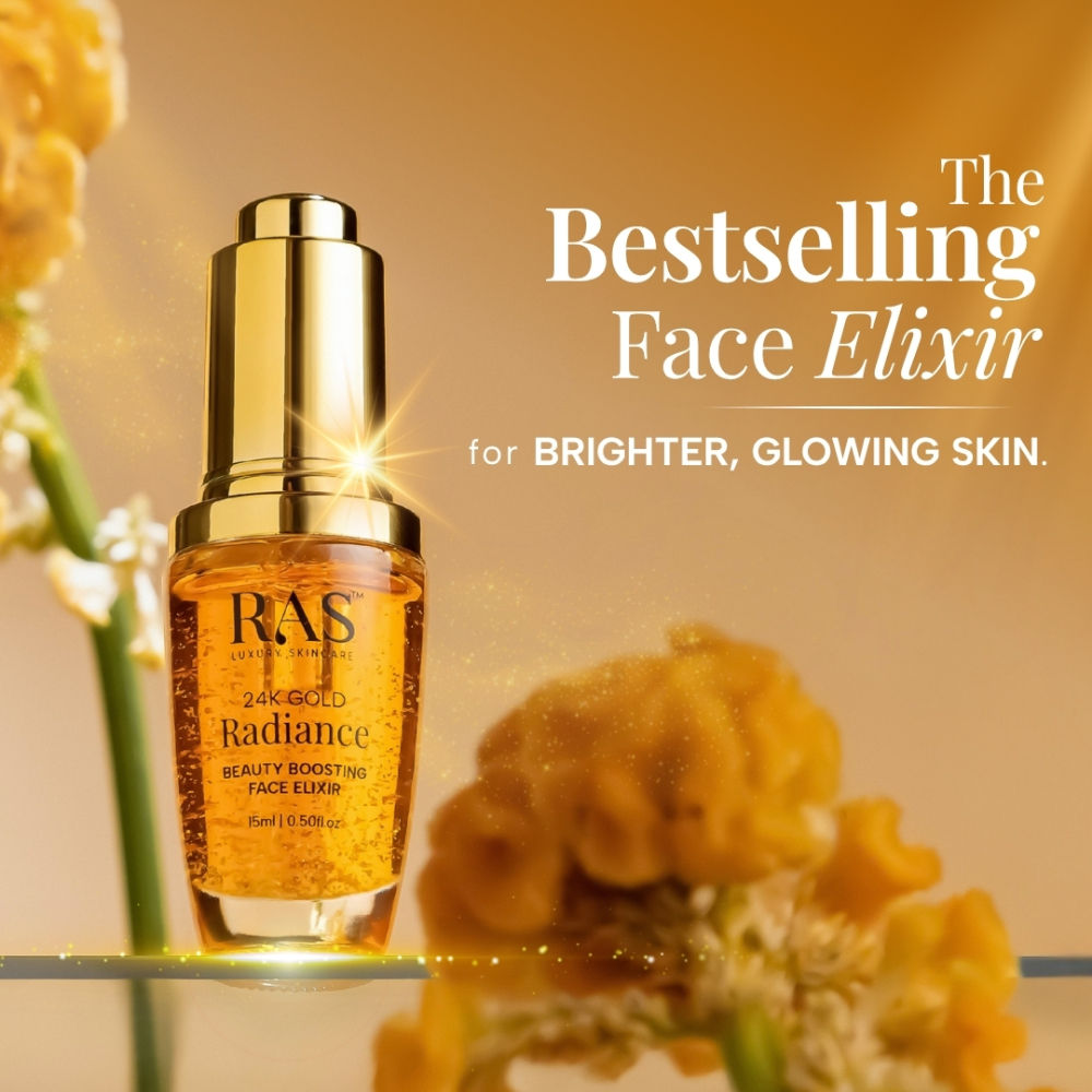 RAS Luxury Oils 24K Gold Radiance Beauty Boosting Face Elixir Serum For Glowing Skin, 15ml