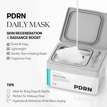VT Cosmetics PDRN Daily Mask 30 Sheets (Vegan) e Skin Restoration & Radiance